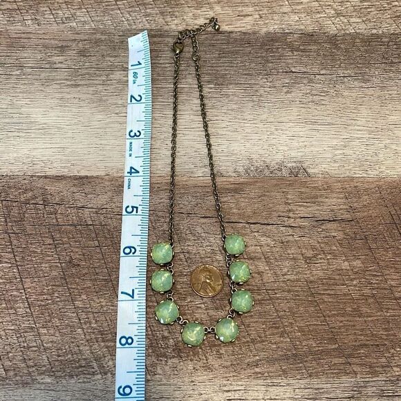 Oval 8 Beaded Rhinestrone Chain Statement Necklace‎ Green Gold Tone - Picture 7 of 7